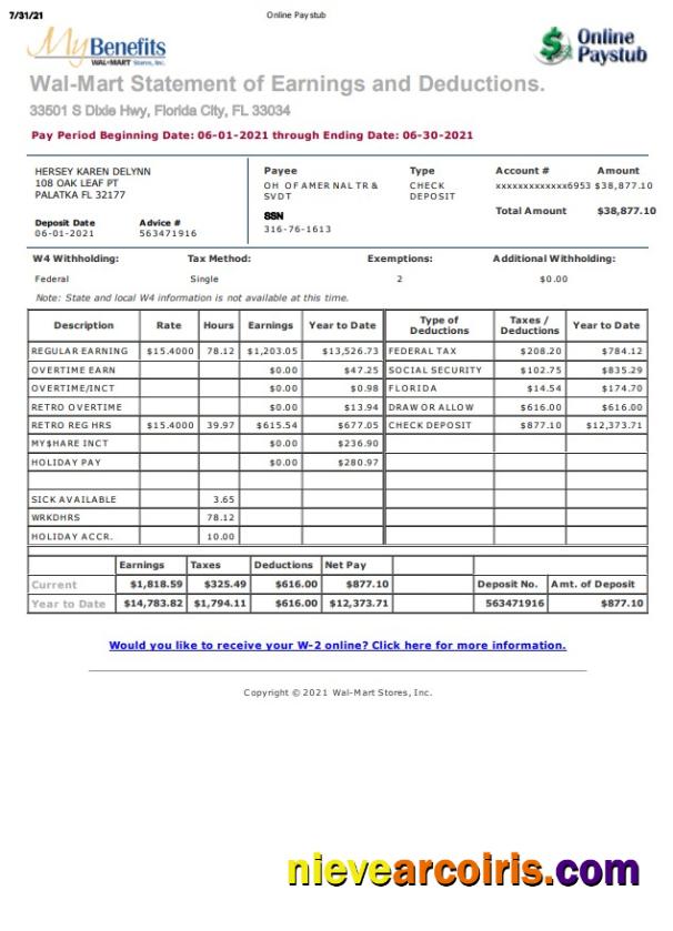 My Benefits Wal-Mart earnings statement
